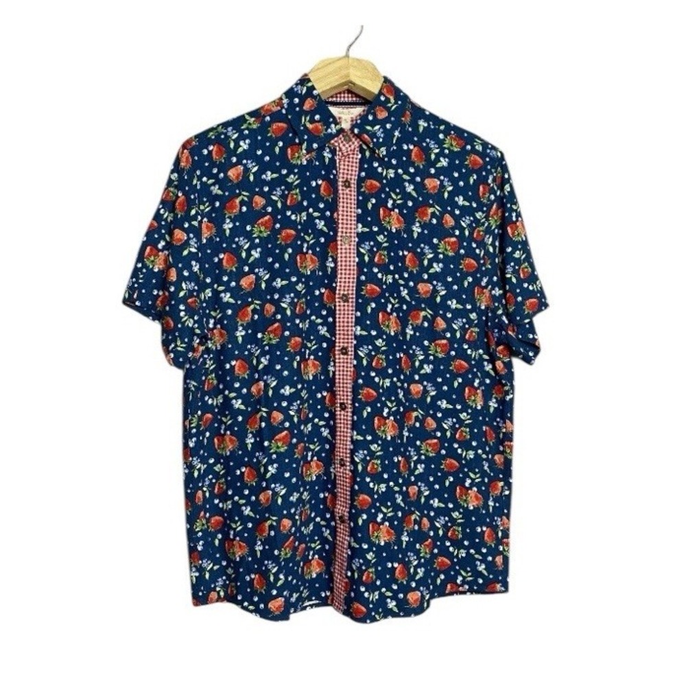 Matilda Jane Blue Strawberry Blueberry Print Button‎ Up Shirt Men's Size L